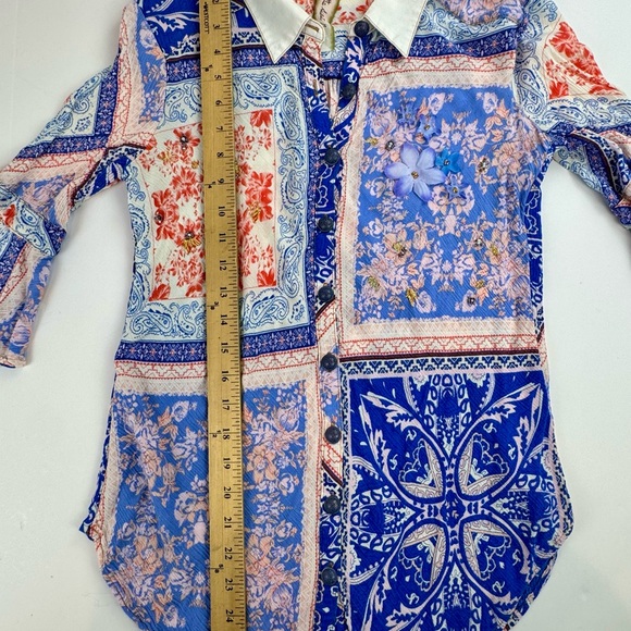 Aratta Coral, Blue & White Patchwork Button-Up - Picture 13 of 16